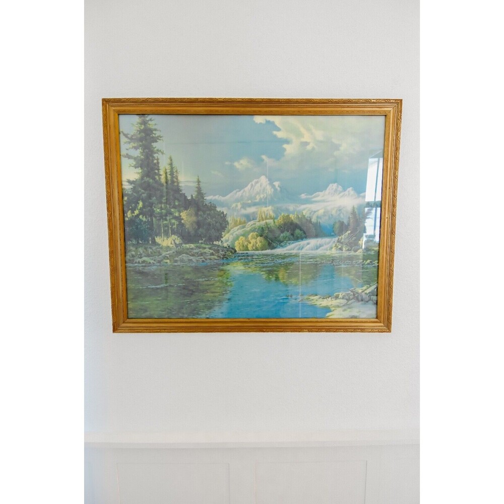 1940's Original Frederick D. Ogden Signed Framed Art Mountains Lake Forest